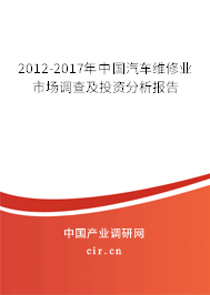 2012-2017年中國汽車維修業市場調查及投資分析報告