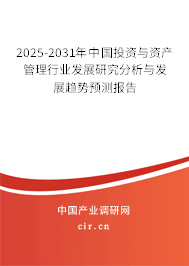 2025-2031年中國投資與資產管理行業發展研究分析與發展趨勢預測報告