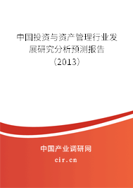 中國投資與資產管理行業發展研究分析預測報告（2013）