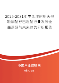 2025-2031年中國注射用頭孢哌酮鈉舒巴坦鈉行業發展全面調研與未來趨勢分析報告