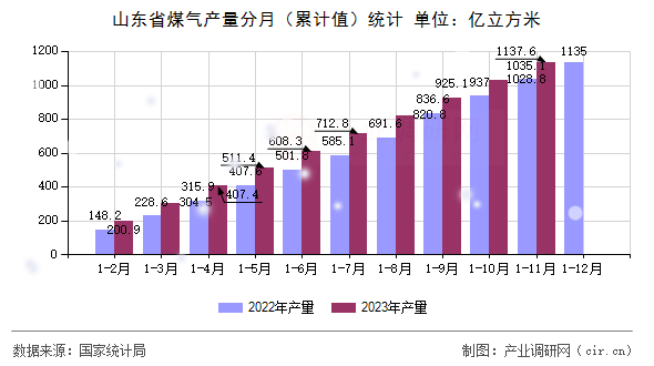 山東省煤氣產量分月（累計值）統計